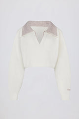 Soft Knit Layered Collar Cropped Jumper in Ivory