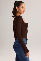 Modal Square-Neck Long-Sleeve Top in Chocolate Brown