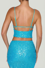 Embellished Open-Back Top in Turquoise