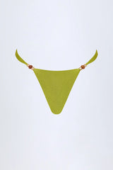 Bead-Embellished Cheeky Bikini Bottoms in Olive Green
