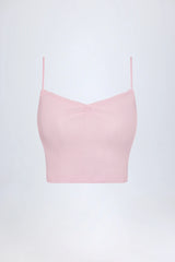 Pointelle Ruched Camisole Crop Top in Baby Pink