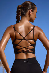 Plunge Neck Open Back FlexiRib Sports Bra in Black