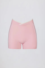 Soft Active Wrapover Contrast Mini Shorts in Powder Pink