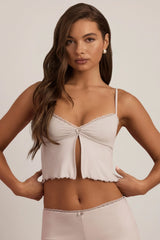 Lace-Trim Babydoll Pyjama Top in Cloud Grey