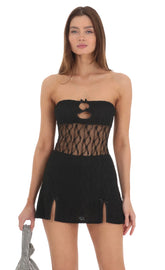 Lace Cutout Strapless Dress in Black