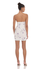 Floral Lace Strapless Bodycon Dress in White