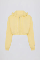 Terry Cotton Zip-Up Cropped Hoodie in Lemon