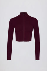 Soft Active Zip-Up Cropped Jacket in Burgundy