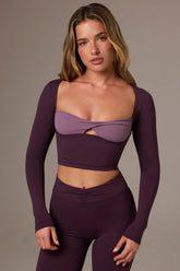 Soft Active Twist-Front Crop Top in Plum