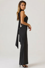 Scarf-Detail Strapless Gown in Black