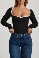 Modal Contrast-Trim Bodysuit in Black