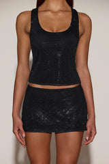 Embellished Mid-Rise A-Line Mini Skirt in Black