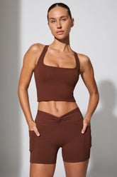 Twist Waist Mini Shorts with Pockets in Brown