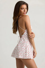 Ruched Backless Playsuit in Cherry Print
