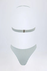 Cut-Out Halterneck Swimsuit in Teal Double Stripe