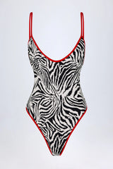 Charm-Detail Cross-Back Swimsuit in Zebra Print