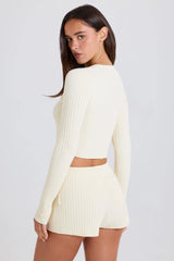 Ribbed Knit Button Cardigan in Cream