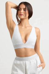 Stretch Cotton Jersey Plunge-Neck Crop Top in Grey Marl