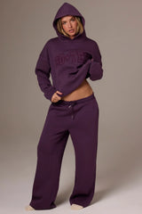 Brushed Jersey Wide-Leg Joggers in Plum