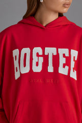 Cotton Fleece Appliqué Oversized Hoodie in Cherry Red