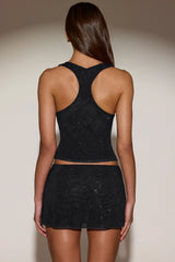 Embellished Mid-Rise A-Line Mini Skirt in Black