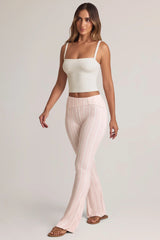 Modal Foldover Mid-Rise Flared Trousers in Stripe Print