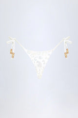 Side-Tie Bead Thong Bikini Bottoms in White Leopard Hotfix