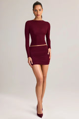 Modal Ruched Mid-Rise Mini Skirt in Wine Red
