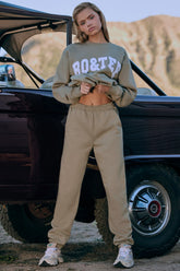 Cotton Fleece Mid-Rise Joggers in Khaki Green