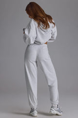 Soft Cotton Jersey Relaxed Mid-Rise Joggers in Grey Marl