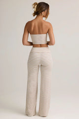 Modal Foldover Wide-Leg Trousers in Pink & Yellow Stripe