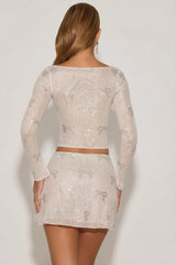 Embellished Bow-Detail Top in Ivory
