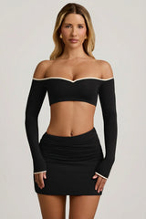 Modal Contrast-Trim Crop Top in Black