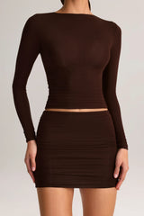 Modal Ruched Long-Sleeve Top in Chocolate Brown