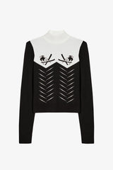 Knit Long-Sleeve Fitted Top in Black