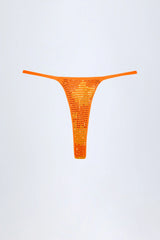 Embellished Thong Bikini Bottoms in Orange Tropical Print