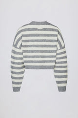 Soft Knit Stripe Cropped Cardigan in Grey Stripe
