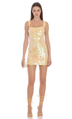 Iridescent Sequin Mini Dress in Pale Yellow