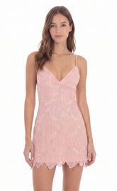 Floral Lace Open Back Mini Dress in Pink