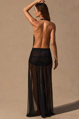 Cowl-Neck Plunge Maxi Dress in Black