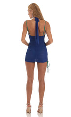 Mesh Two Toned Wrap Halter Dress in Green and Blue