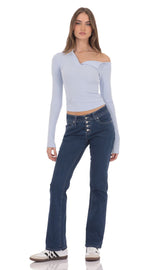 Button-Fly Slim Jeans in Dark Blue