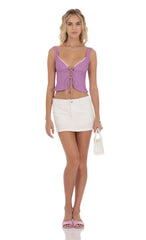 Polka Dot Front Tie Vest Top in Purple