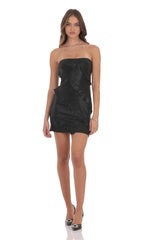 Metallic Ruffle Bodycon Dress in Black