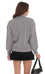 Cable Knit V-Neck Jumper in Grey