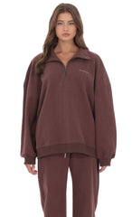 Quarter Zip-Up Jumper in Brown