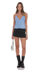 Pleated Babydoll Top in Light Blue