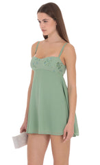 Beaded Bust Babydoll Mini Dress in Sage
