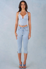 Mid-Rise Denim Capri Jeans in Light Denim
