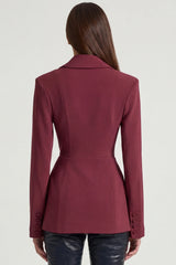 Structured Double-Breasted Blazer in Burgundy